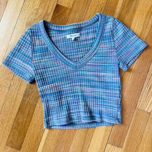 Madewell Ribbed V-Neck Crop Tee in Space-Dye XS